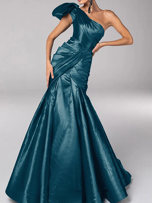 Mermaid/Trumpet One-Shoulder Sleeveless Sweep Train Satin Bow(s) Evening Dresses - Image 2