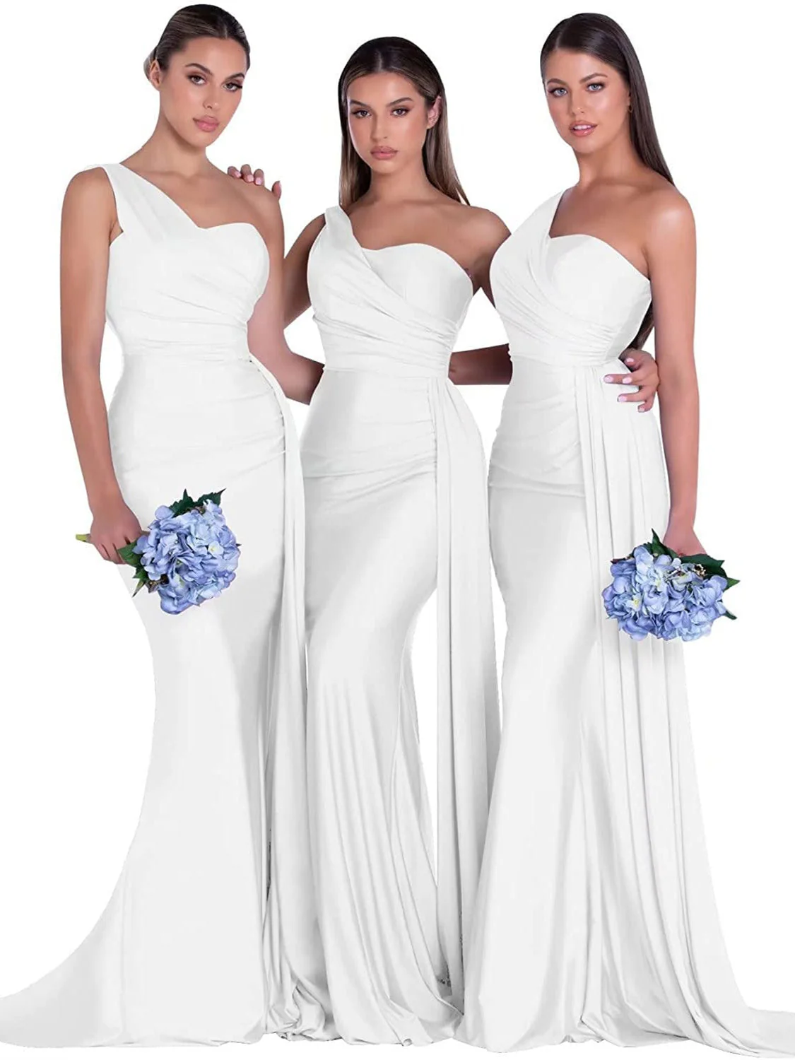 Mermaid/Trumpet Satin One-Shoulder Sleeveless Floor-Length Bridesmaid Dresses - Image 3