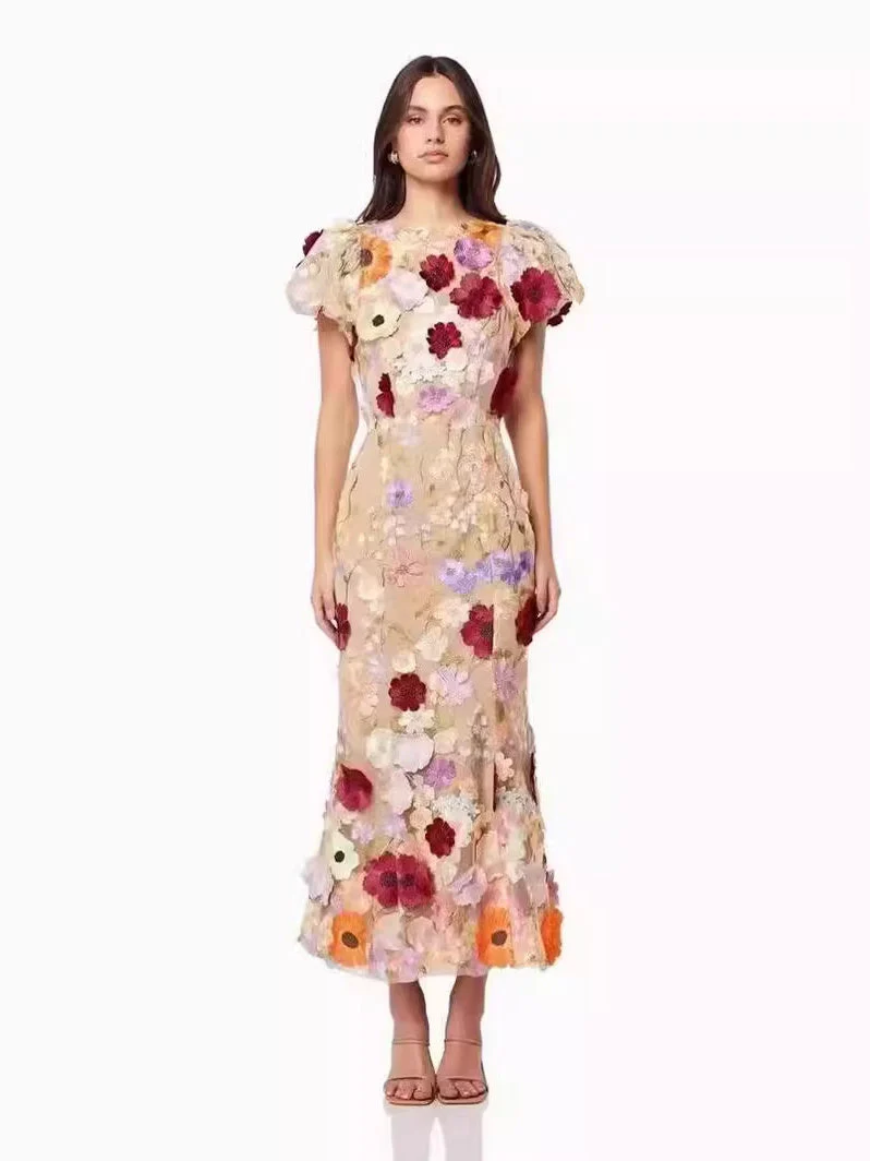 Mermaid/Trumpet Short Sleeves Wedding Guest Dress with Flower - Image 3