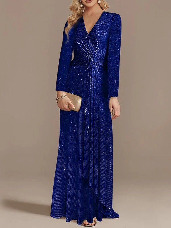 Mermaid/Trumpet V-Neck Long Sleeves Floor-Length Party Cocktail Dress with Sequins - Image 10