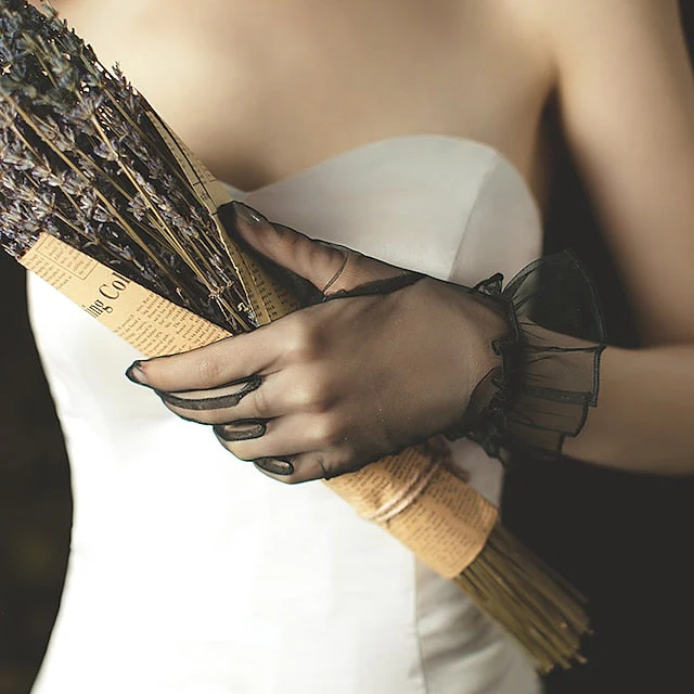 Net Wrist Length Glove /Lace With Ruffles /Wedding /Party Glove - Image 2