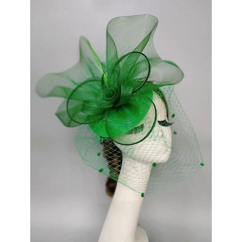 Noble Fascinators Net Wedding Horse Race Hats Flower Headpiece & Knot Bow - Image 2