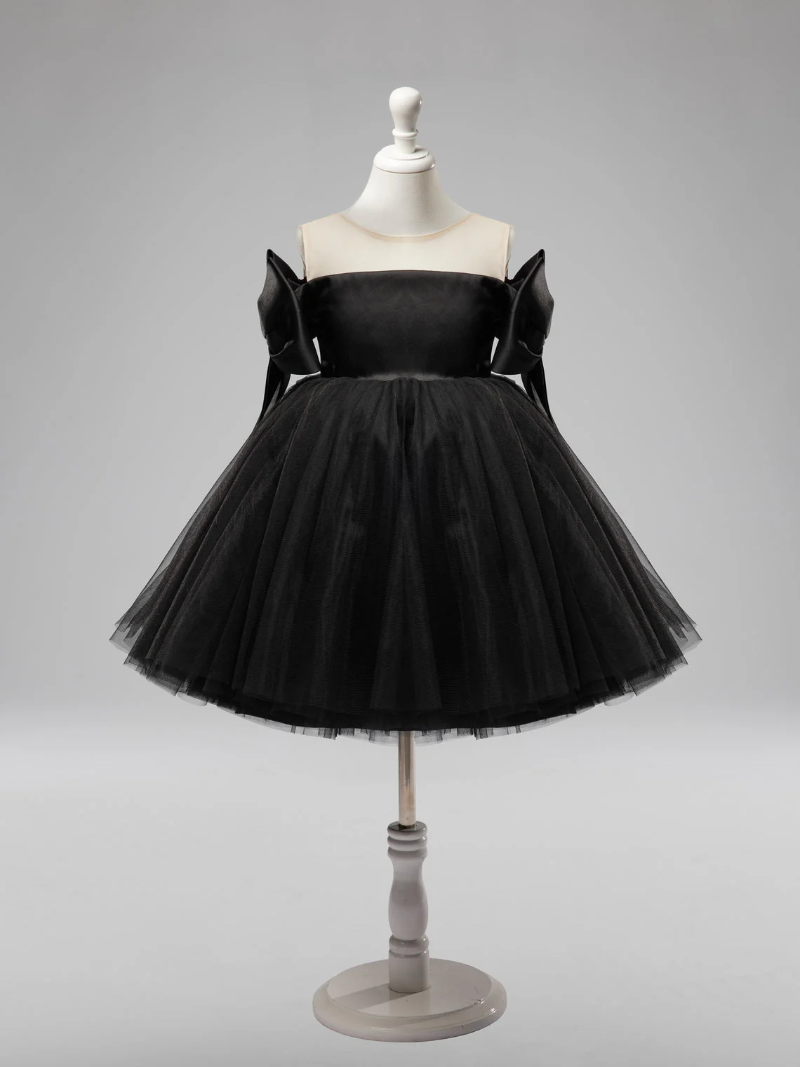 Off-Shoulder Knee-length Black Tulle Baby Girl Dress - Image 5