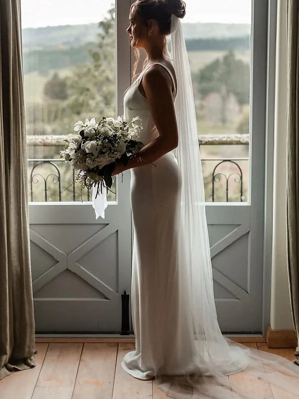 One-tier Formal Style Wedding Veils with Pure Color - Image 2