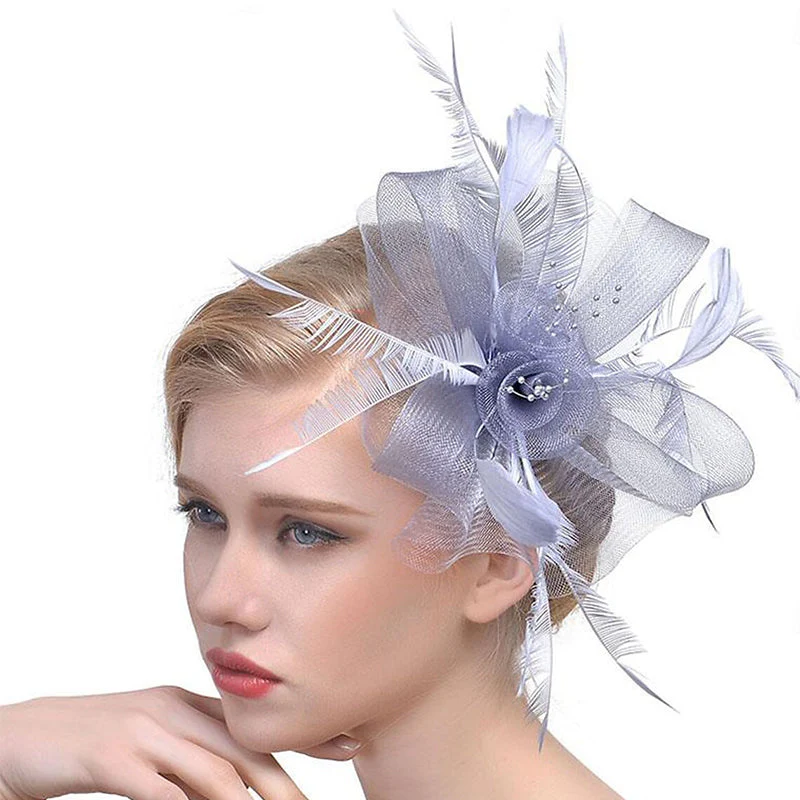 Organza Fedora Hat Ladies Day Feather Cocktail Headpiece/Veil Hat With Bow - Image 6