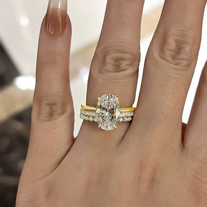 Oval Cut Yellow Gold Women's Wedding Ring Sets In Sterling Silve - Image 3