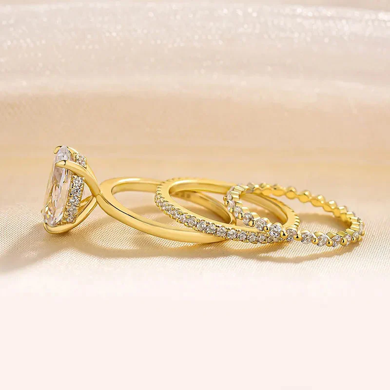 Oval Cut Yellow Gold Women's Wedding Ring Sets In Sterling Silve - Image 5