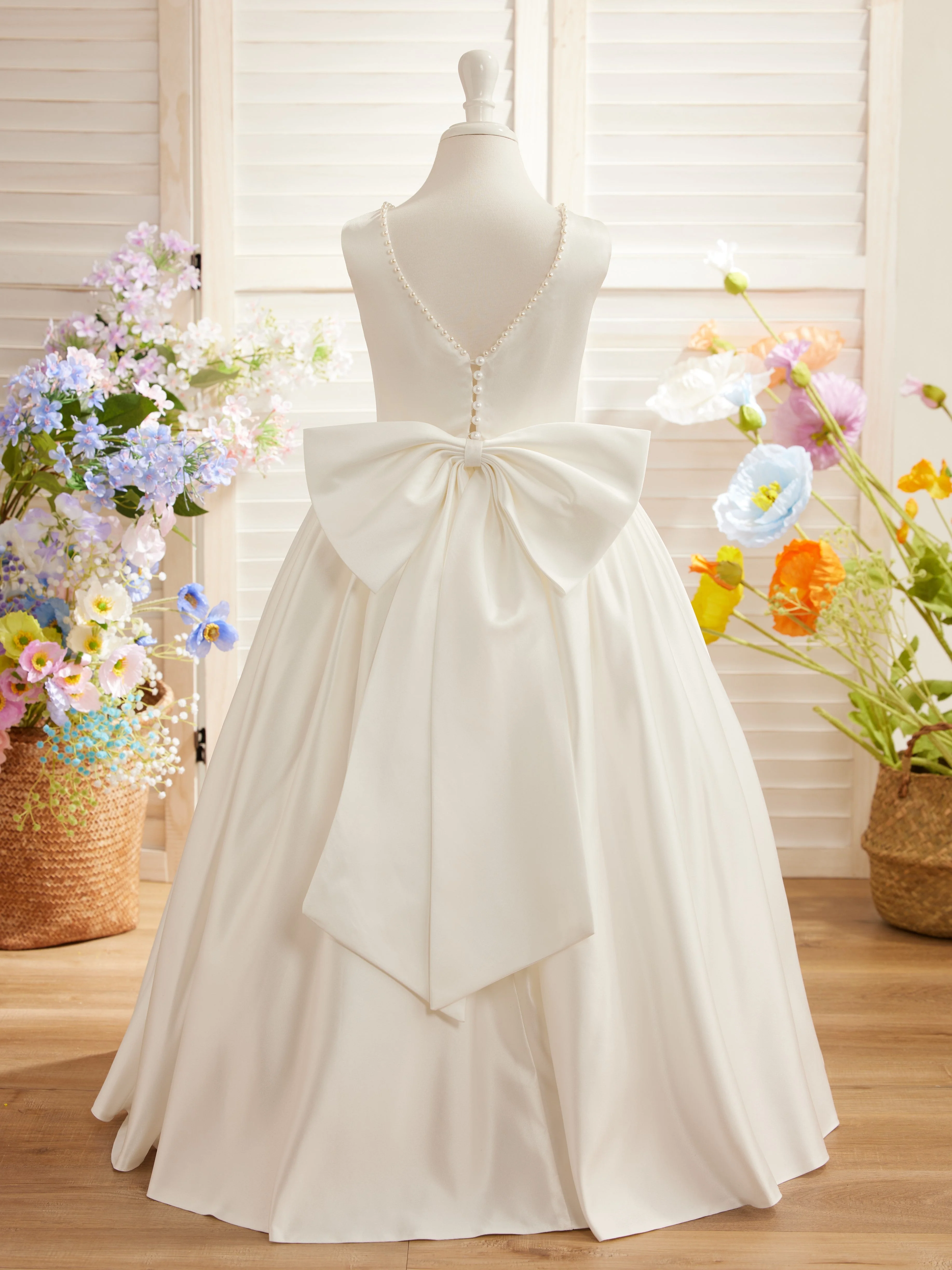 Pink Sleeveless Satin Beaded Neckline and Bow Detail Dress - Image 10