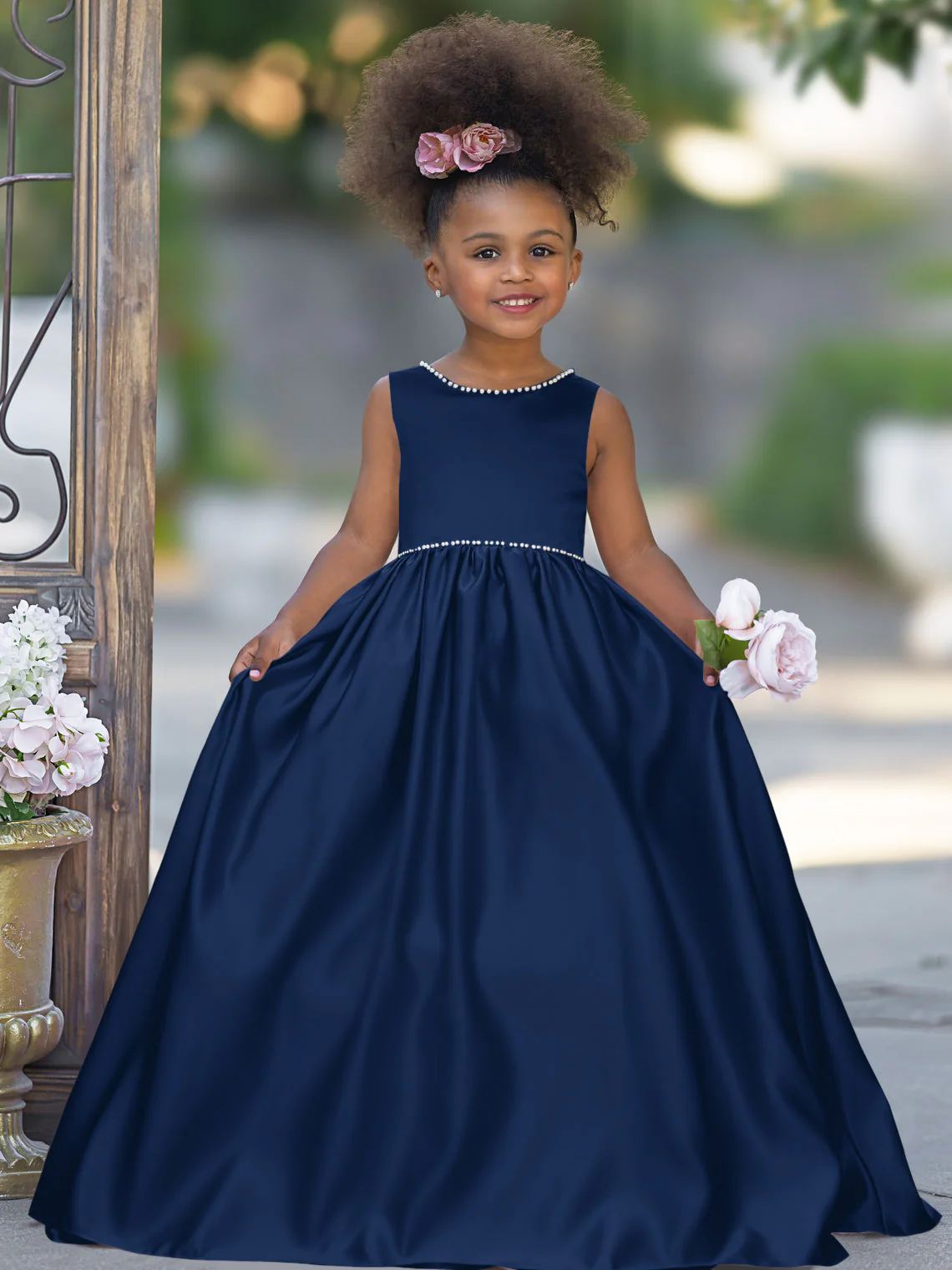Pink Sleeveless Satin Beaded Neckline and Bow Detail Dress - Image 12