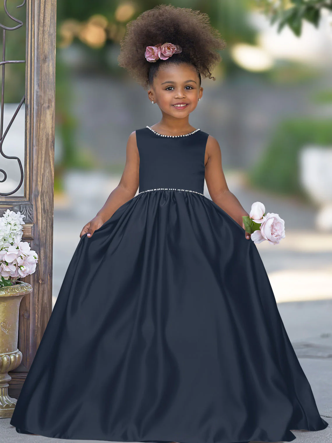 Pink Sleeveless Satin Beaded Neckline and Bow Detail Dress - Image 14