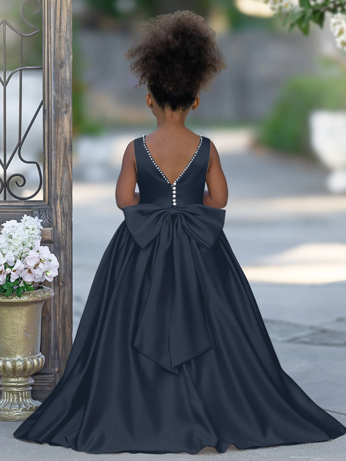 Pink Sleeveless Satin Beaded Neckline and Bow Detail Dress - Image 15