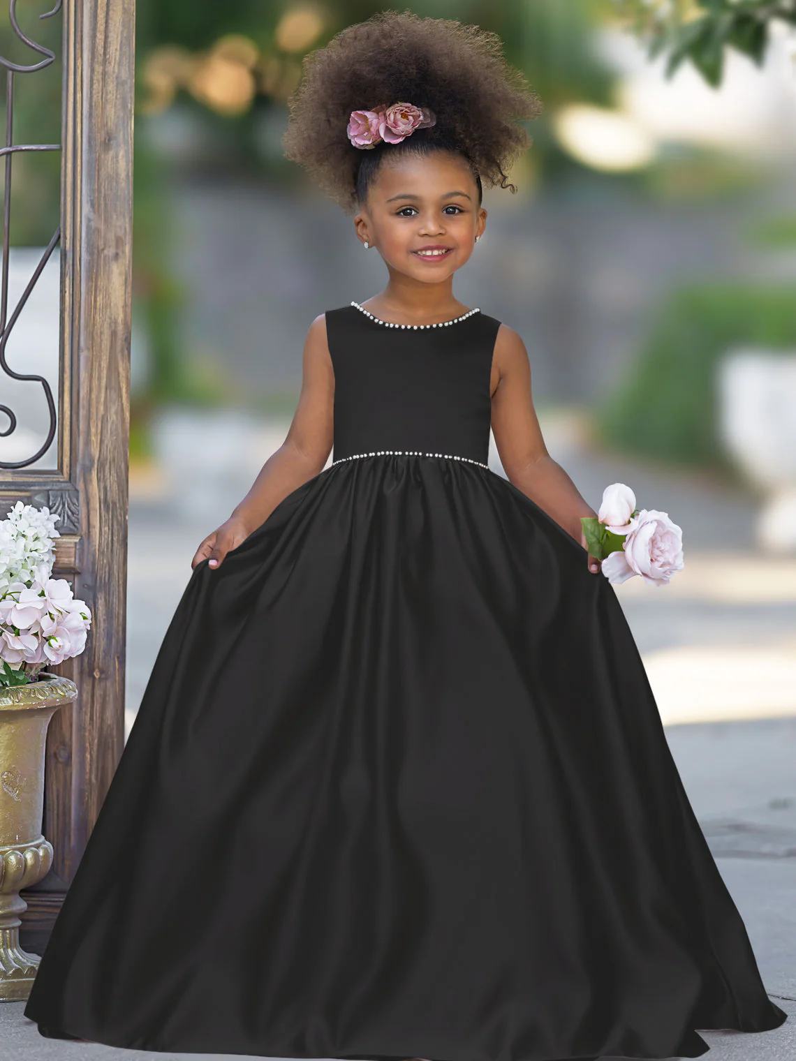 Pink Sleeveless Satin Beaded Neckline and Bow Detail Dress - Image 16