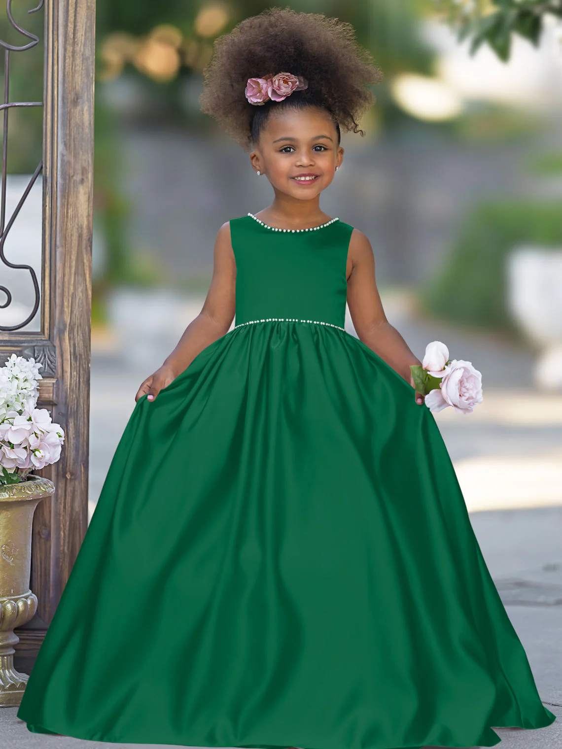 Pink Sleeveless Satin Beaded Neckline and Bow Detail Dress - Image 18