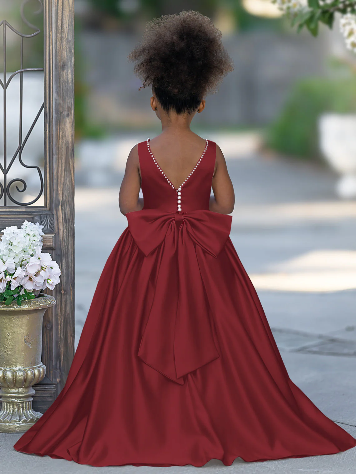 Pink Sleeveless Satin Beaded Neckline and Bow Detail Dress - Image 2