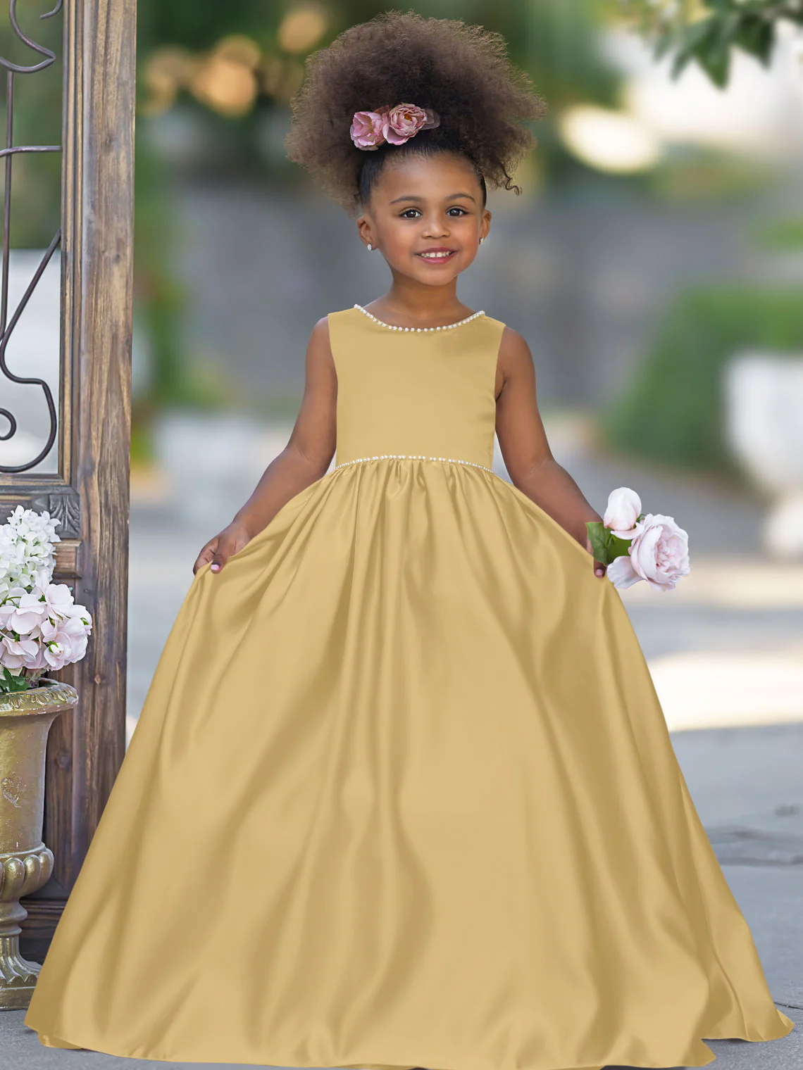 Pink Sleeveless Satin Beaded Neckline and Bow Detail Dress - Image 20