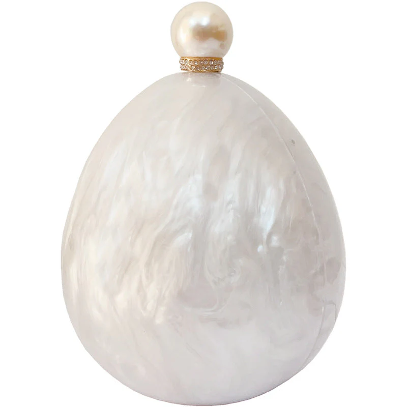 Pleated Goose Egg Shaped Cloud Glue Acrylic Clutch Hand Bags - Image 6
