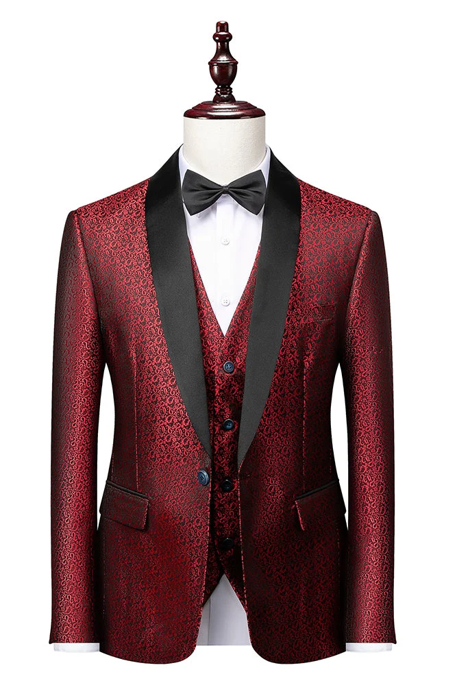 Red Blue Black White Men's Tailored Fit Single Breasted One-button 3 Pieces Printed Prom Party Suits - Image 2