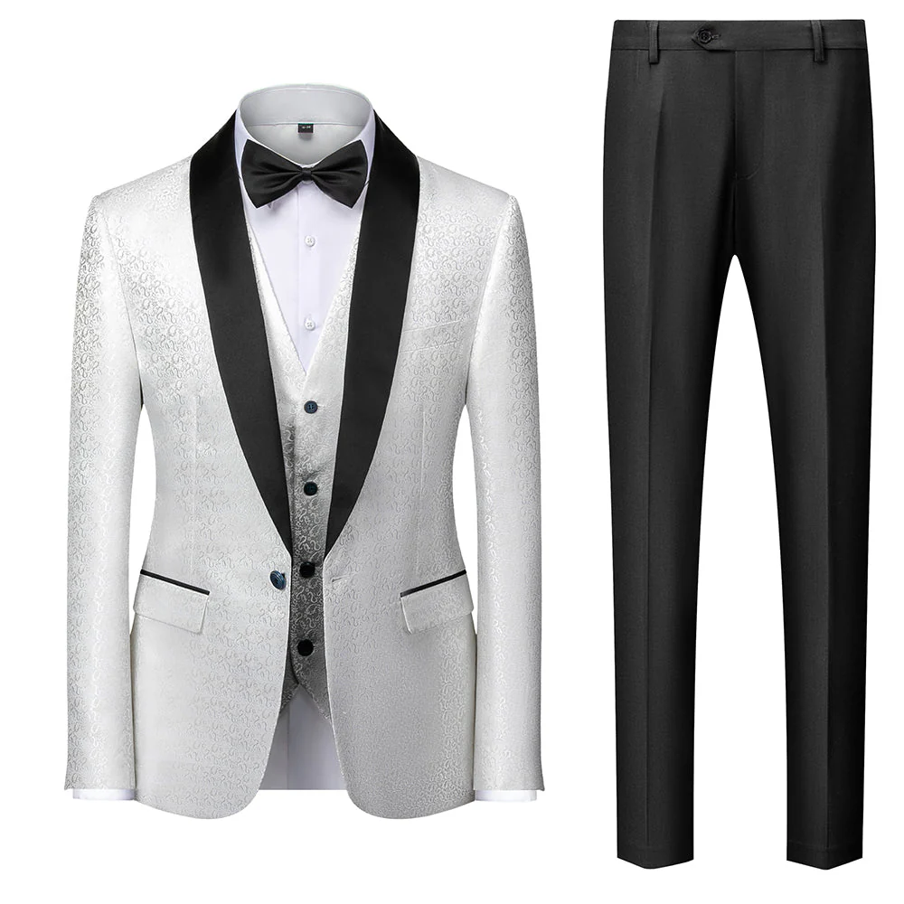 Red Blue Black White Men's Tailored Fit Single Breasted One-button 3 Pieces Printed Prom Party Suits - Image 6