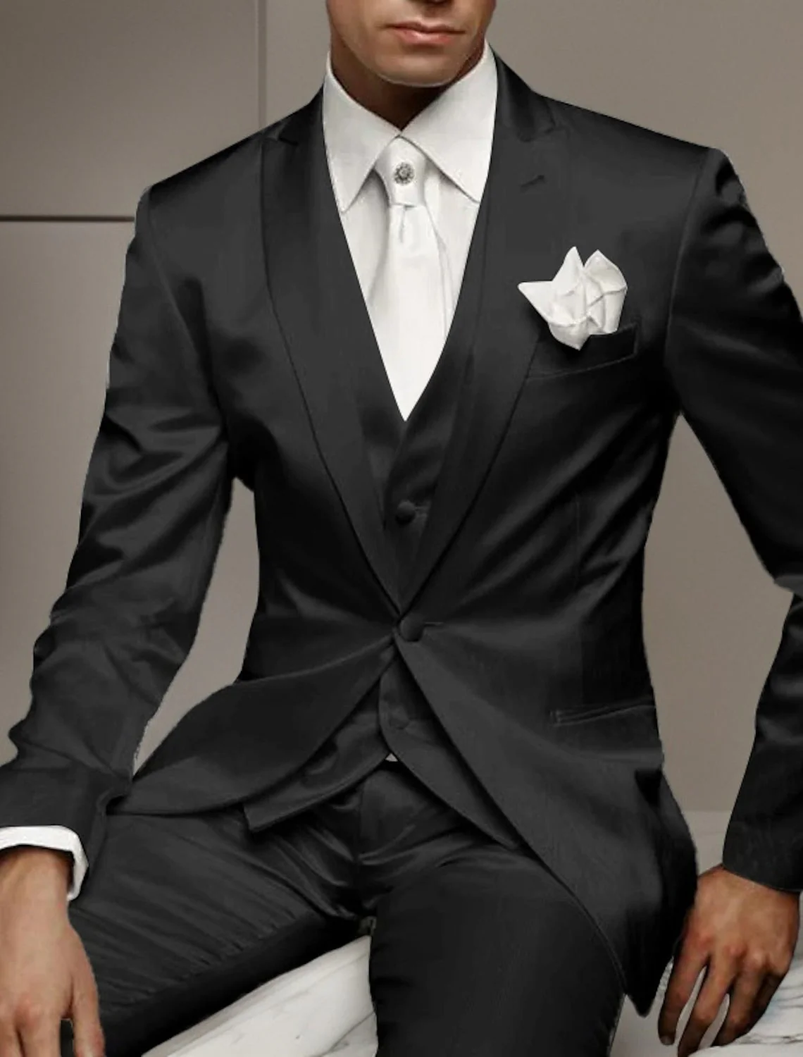 Red Men's Tailored Fit 3 Pieces Solid Coloured Single Breasted One-button Party Suits - Image 3