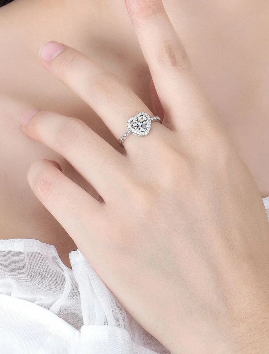 Ring Wedding Geometrical Silver Rhinestone S925 Sterling Silver Heart Stylish Simple Luxury / Adjustable Ring - Image 3