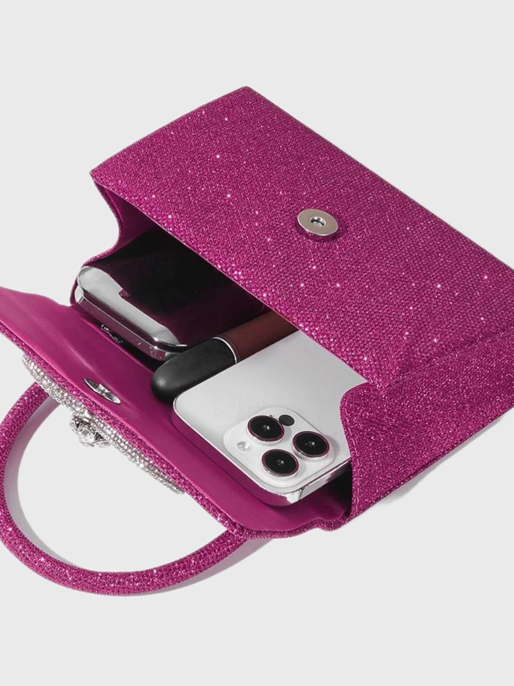 Rose Pink Glitter Handbag with Rhinestone Bow - Image 2