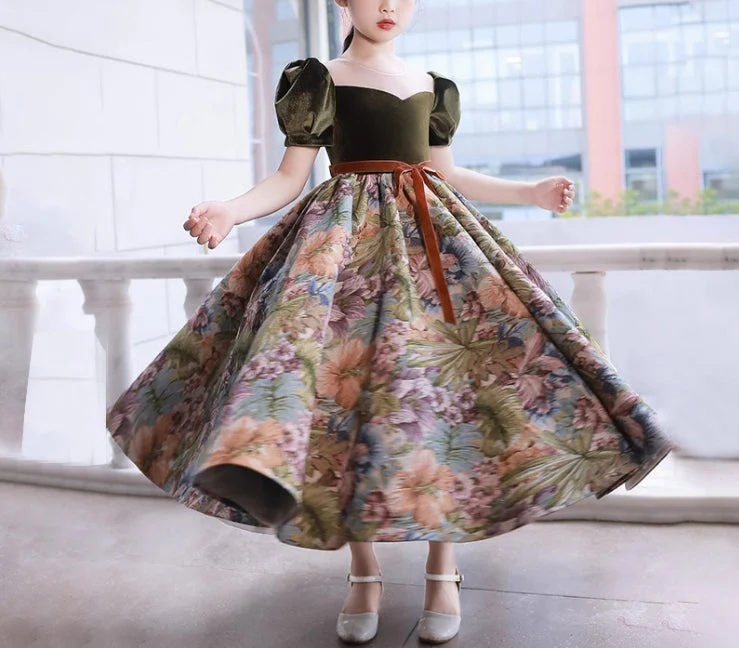 Round Neck Short Sleeves Ankle-Length Flower Girl Party Dress with Sash - Image 3