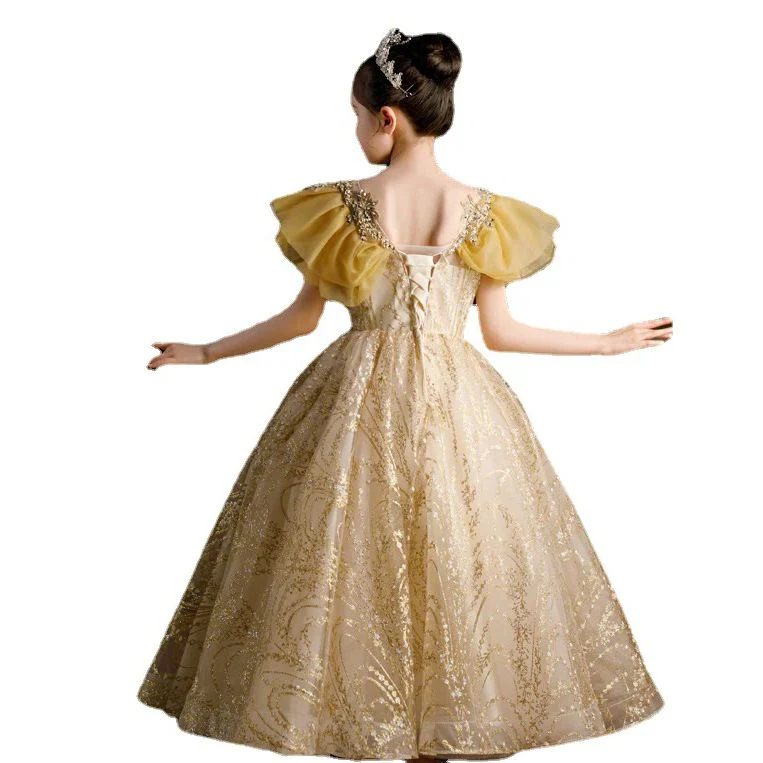 Ruffle Sleeves A-Line/Princess Floor Length Girl Party Dress with Rhinestones Appliques - Image 2