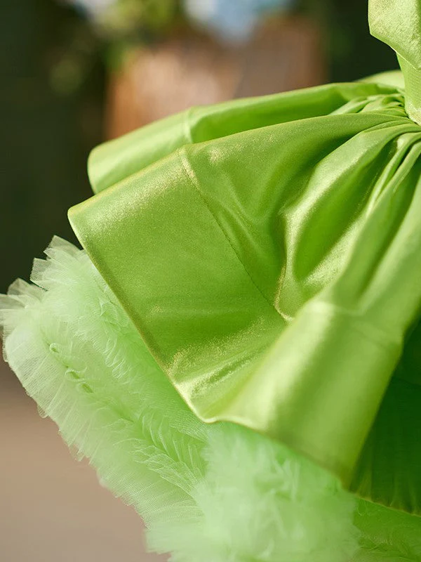 Satin Tulle Knee-length Green Dress - Image 4
