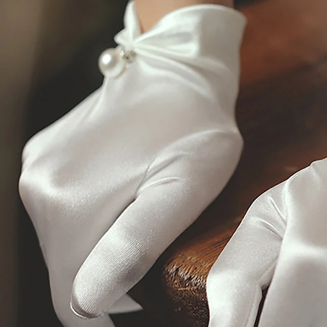 Satin Wrist Length Glove Classical / Elegant / Formal With Faux Pear - Image 5