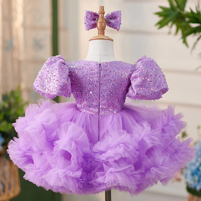 Sequins Tulle Knee-length 1st Birthday Party Baby Girl Dress - Image 4