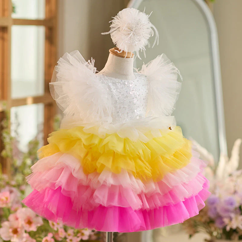 Sequins Tulle Knee-length 1st Birthday Party Dress - Image 3