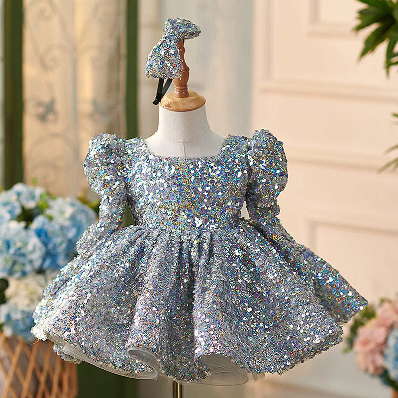 Sequins Tulle Knee-length Baby Girl Dress