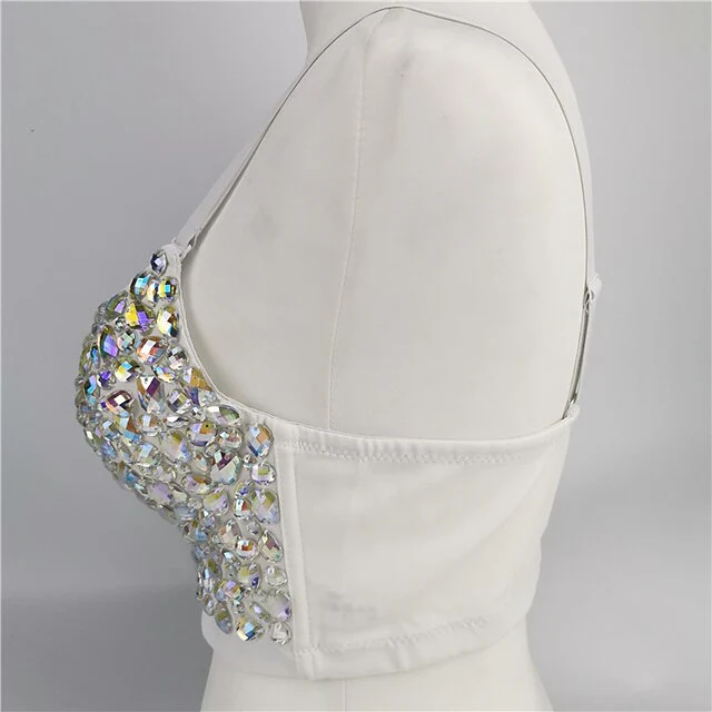 Sexy Y2K Year 2000 Women's Rhinestone Diamond Cosplay Costume Carnival Party Bra - Image 4