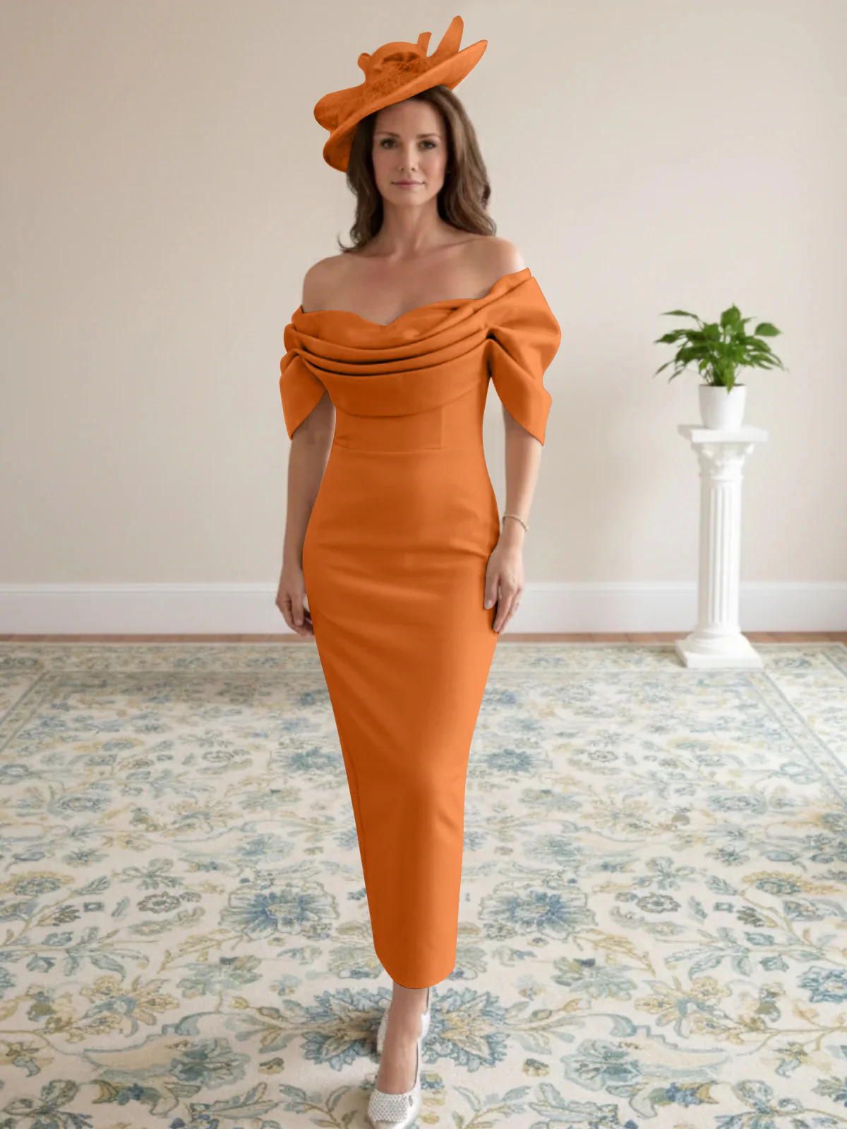 Sheath/Column 1/2 Sleeves Ankle-Length Off-the-Shoulder Mother of the Bride Dresses - Image 10