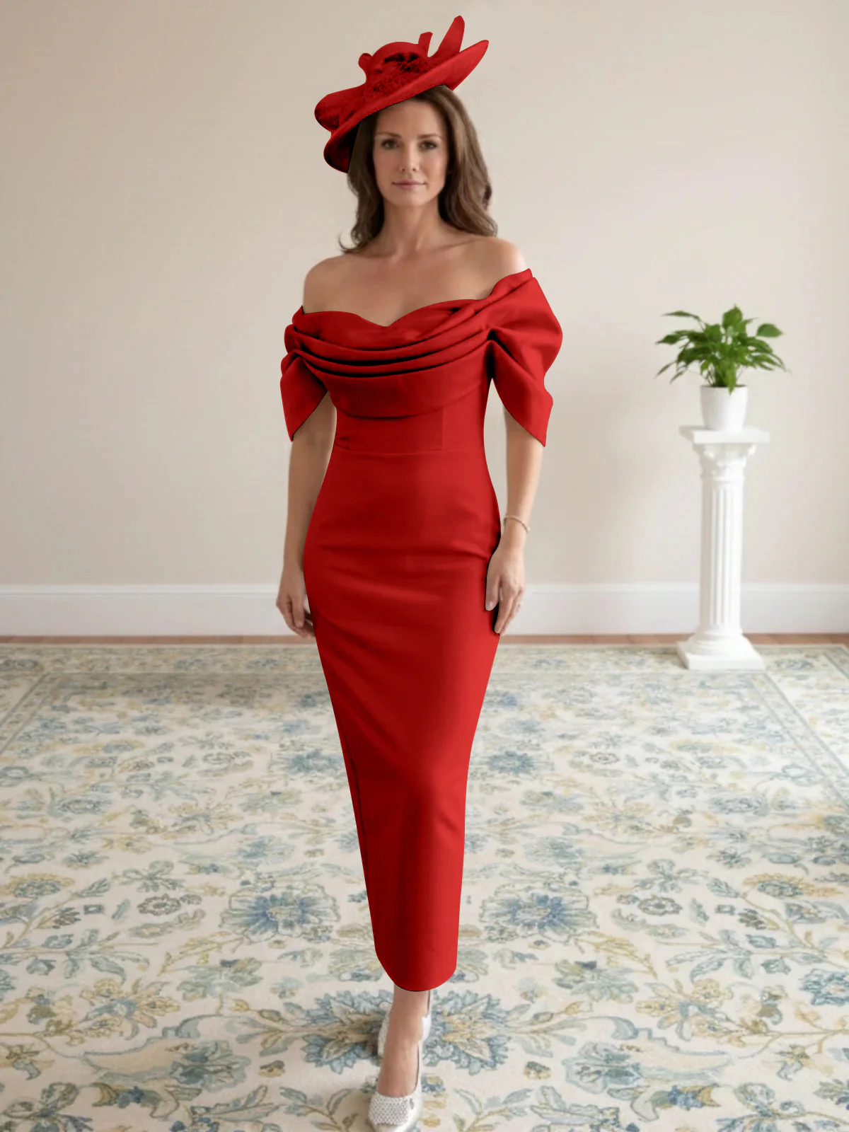 Sheath/Column 1/2 Sleeves Ankle-Length Off-the-Shoulder Mother of the Bride Dresses - Image 11