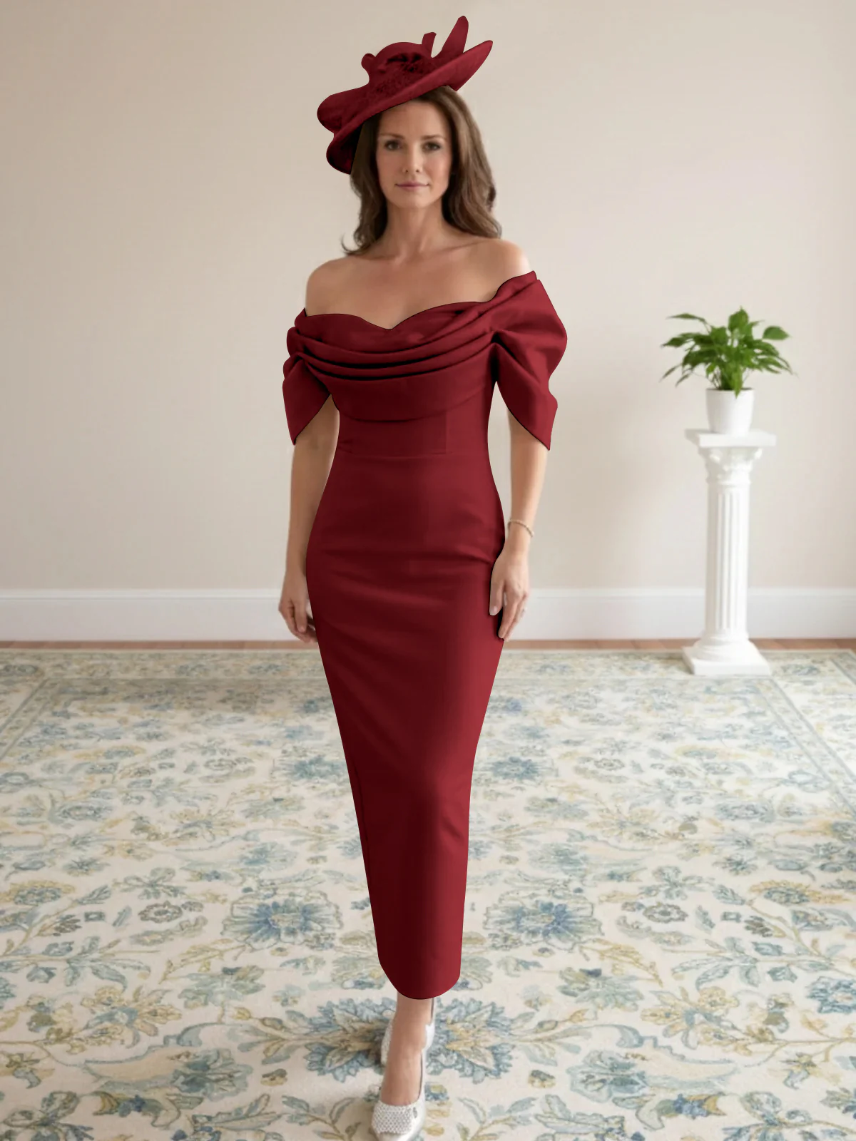 Sheath/Column 1/2 Sleeves Ankle-Length Off-the-Shoulder Mother of the Bride Dresses - Image 12