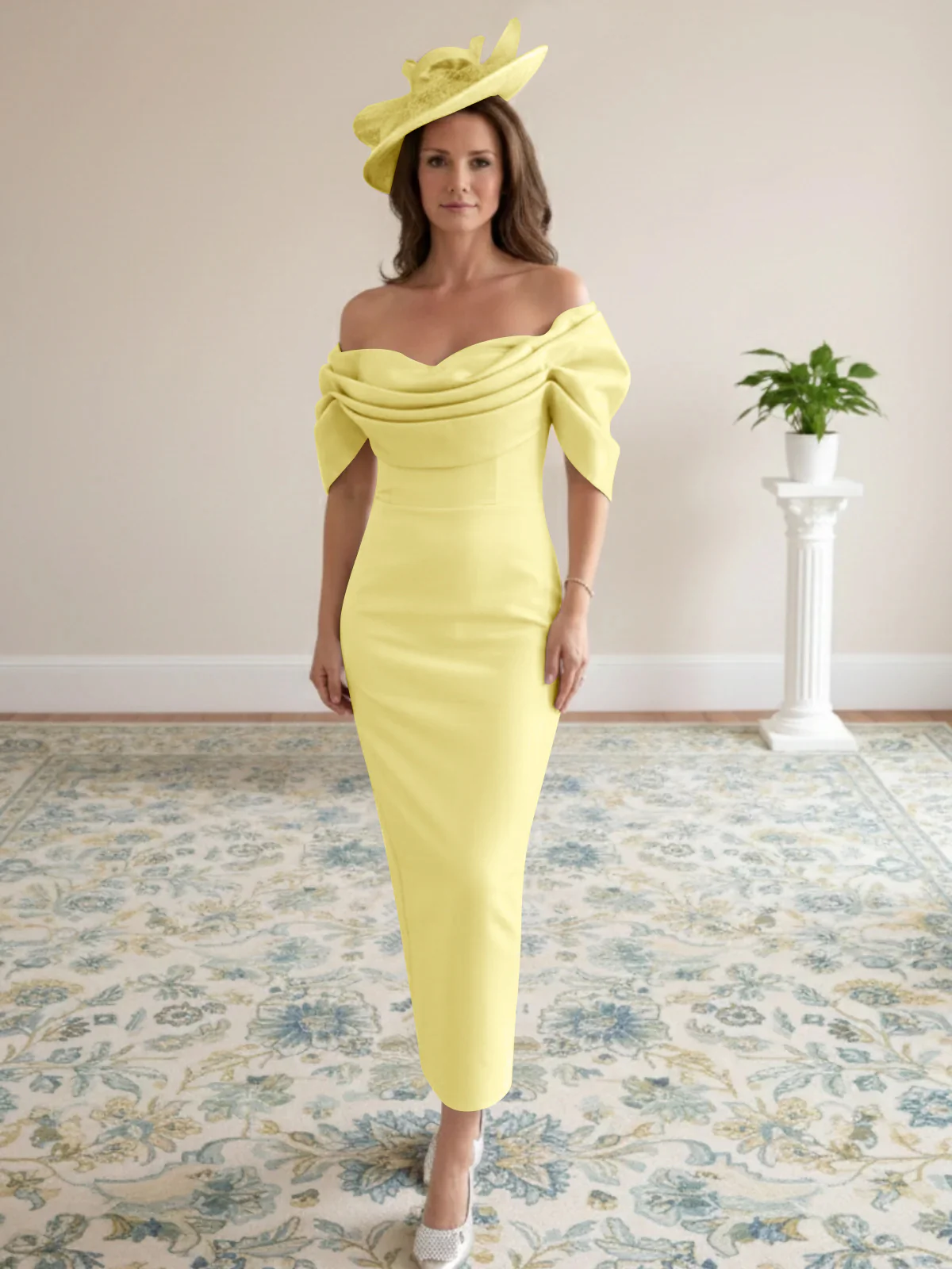 Sheath/Column 1/2 Sleeves Ankle-Length Off-the-Shoulder Mother of the Bride Dresses - Image 16