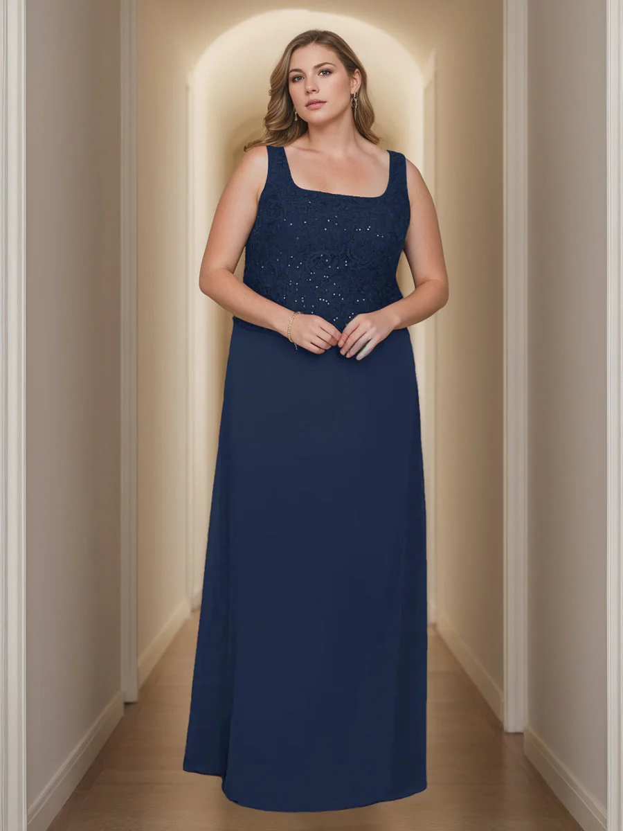 Sheath/Column 2 Pieces Square Neck 3/4 Length Sleeves Floor-Length Mother of the Bride Dresses with Jacket, Lace & Sequins - Image 3