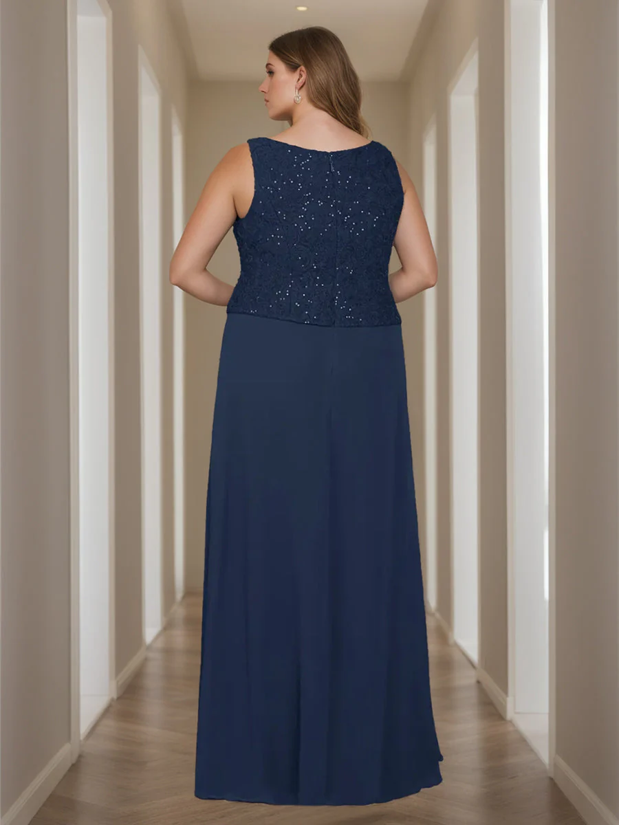 Sheath/Column 2 Pieces Square Neck 3/4 Length Sleeves Floor-Length Mother of the Bride Dresses with Jacket, Lace & Sequins - Image 4