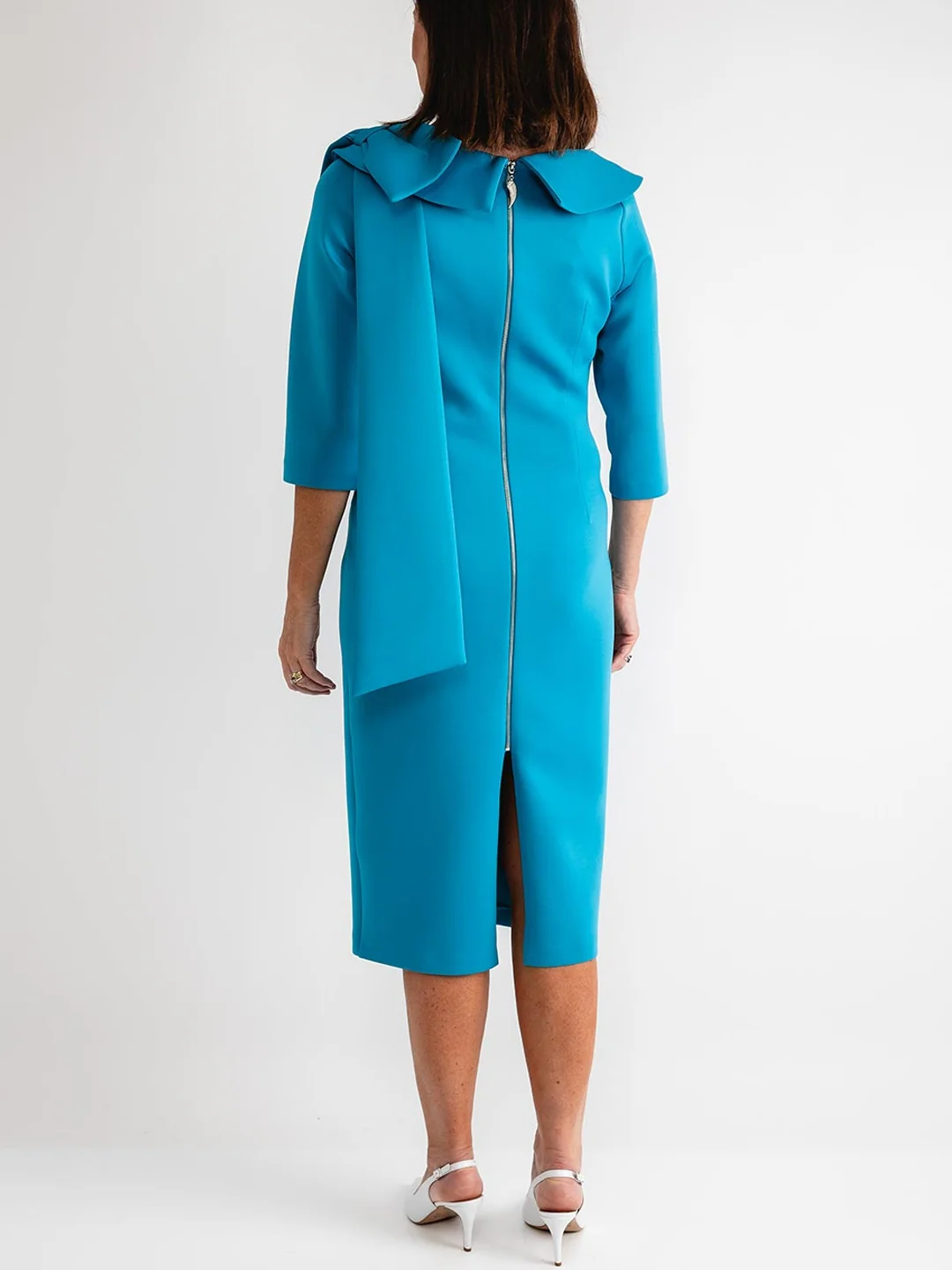 Sheath/Column Bow Neck 3/4 Sleeves Tea-Length Mother of the Bride Dresses - Image 3