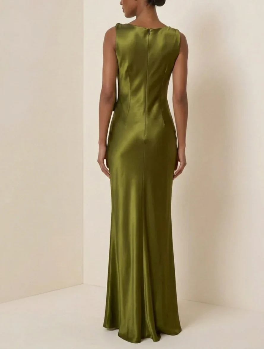 Sheath/Column Cowl Neck Evening Dresses Sleeveless Silk Satin Floor-Length Formal Dresses - Image 2