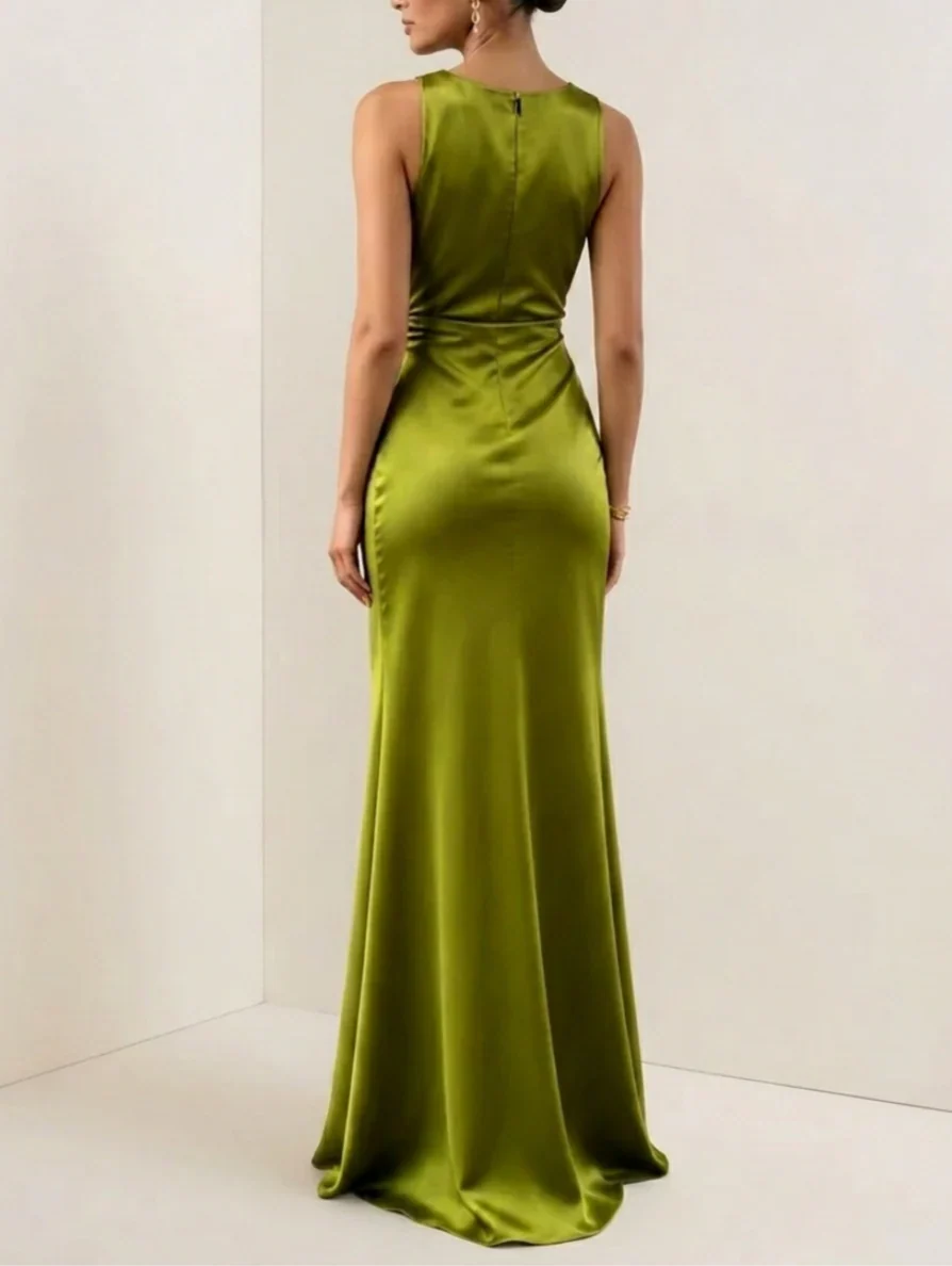 Sheath/Column Cowl Neck Silk Satin Evening Dresses with Split Side Sleeveless Floor-Length Formal Dresses - Image 2