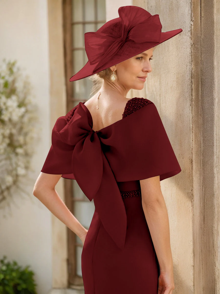 Sheath/Column Cowl Neck Sleeveless Ankle-Length Mother of the Bride Dresses with Beadings & Bow - Image 25