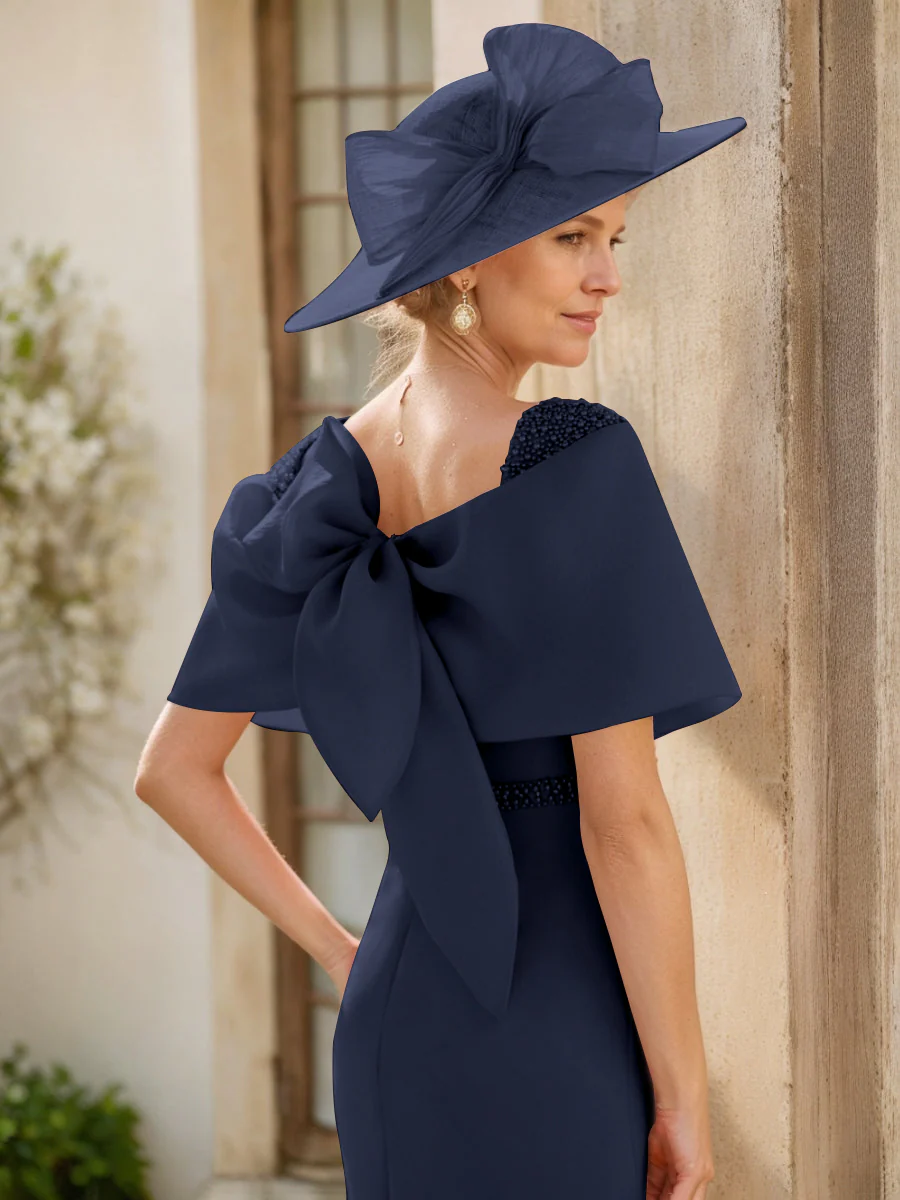 Sheath/Column Cowl Neck Sleeveless Ankle-Length Mother of the Bride Dresses with Beadings & Bow - Image 4