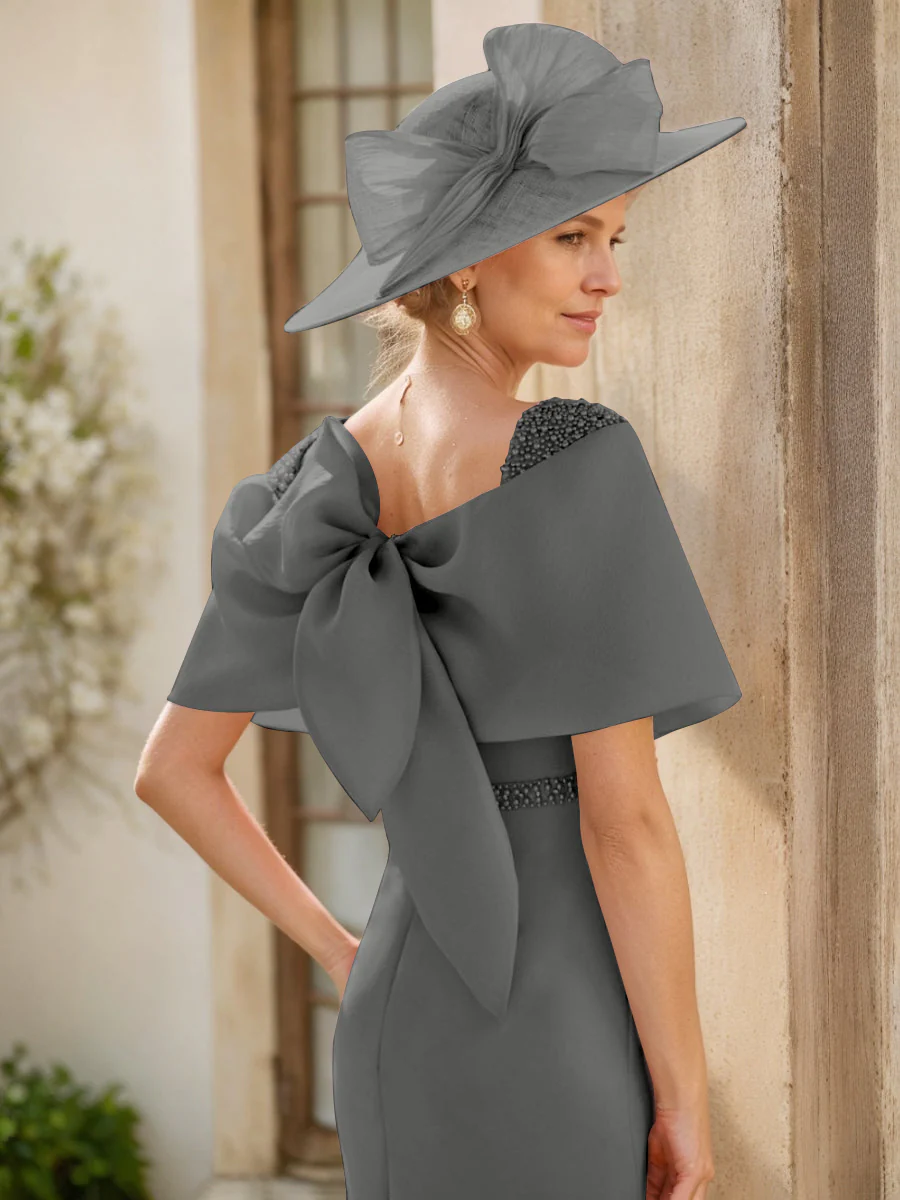 Sheath/Column Cowl Neck Sleeveless Ankle-Length Mother of the Bride Dresses with Beadings & Bow - Image 9