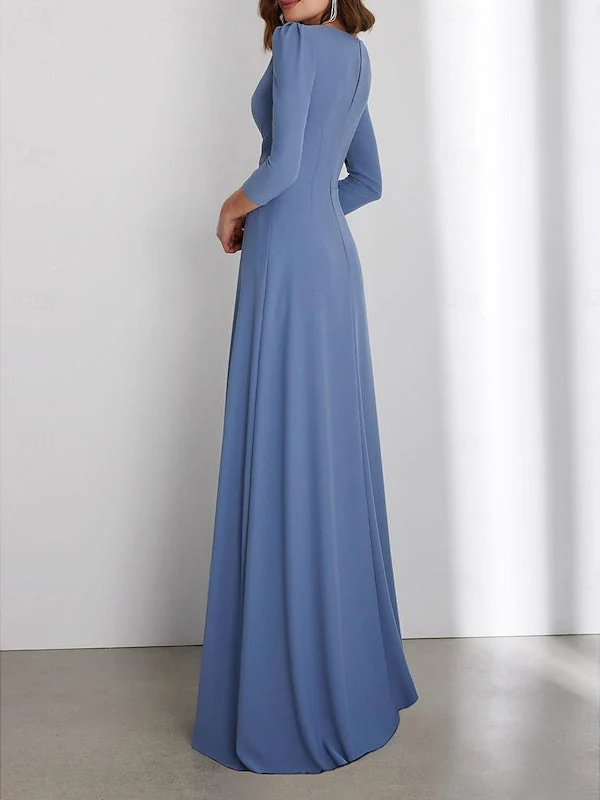 Sheath/Column Floor Length 3/4 Length Sleeve V Neck Wedding Guest Dresses with Criss Cross Ruched - Image 3