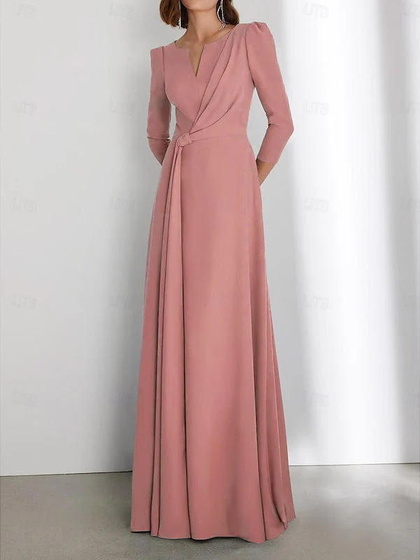 Sheath/Column Floor Length 3/4 Length Sleeve V Neck Wedding Guest Dresses with Criss Cross Ruched - Image 4
