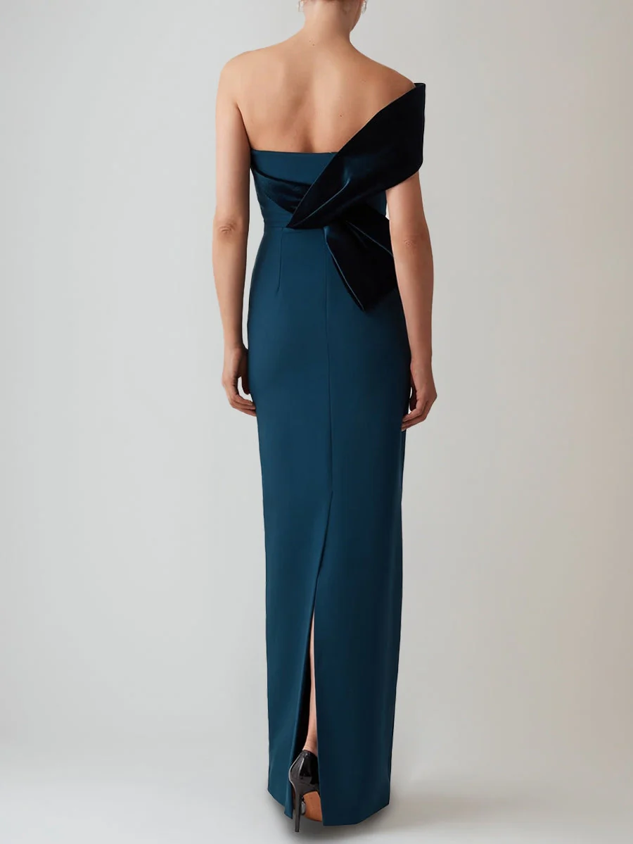 Sheath/Column Floor-Length Off-the-Shoulder Evening Dresses with Velvet Bow Party Dresses - Image 2
