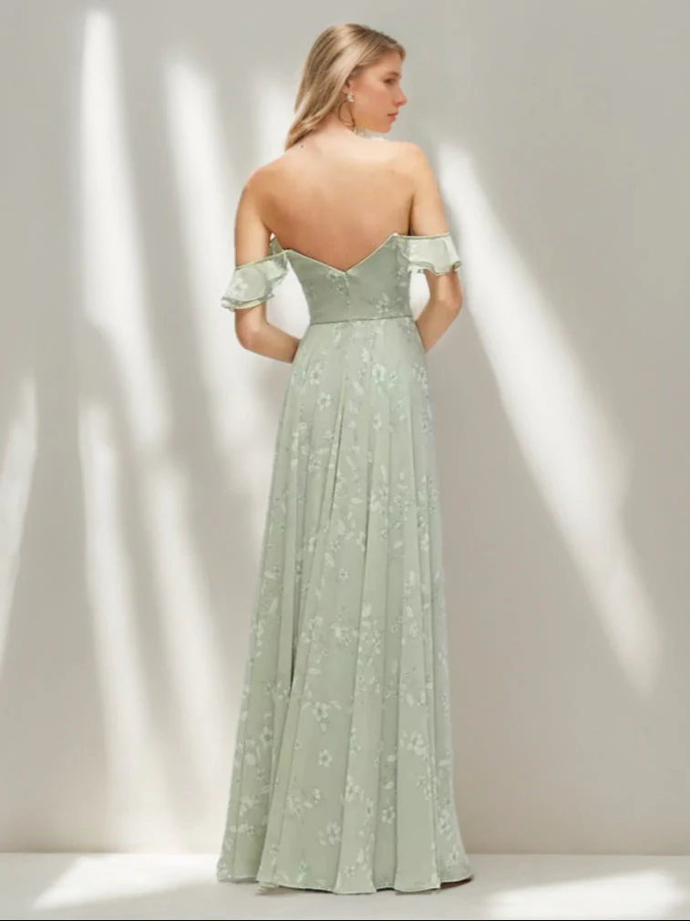 Sheath/Column Floor-length Ruched Printed Floral Wedding Guest Dress with Pleats & Convertible Ruffle Straps - Image 2