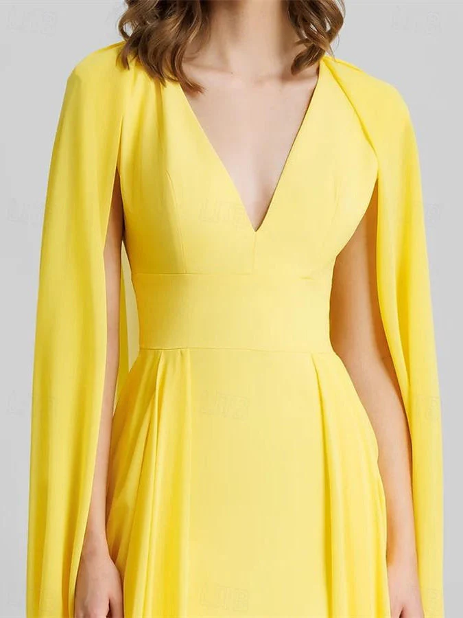 Sheath/Column Floor Length Sleeveless V Neck Wedding Guest Dresses Stretch Chiffon with Shawl - Image 2